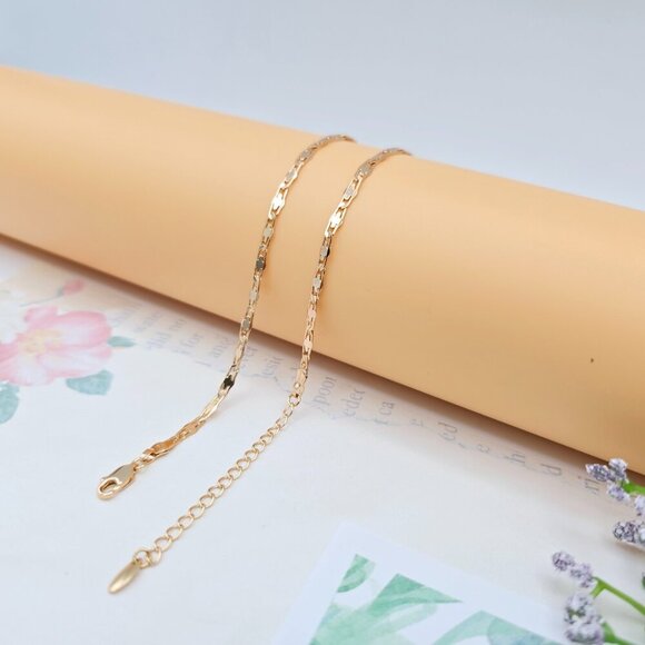 Rose Gold Flat Geometric Link Necklace for Women - 45+5cm Adjustable, XPNL0057 - Picture 7 of 12